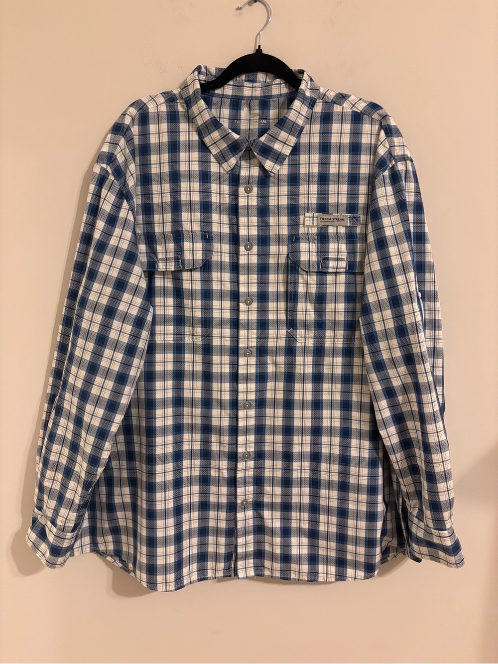 Field & Stream blue white plaid fishing shirt